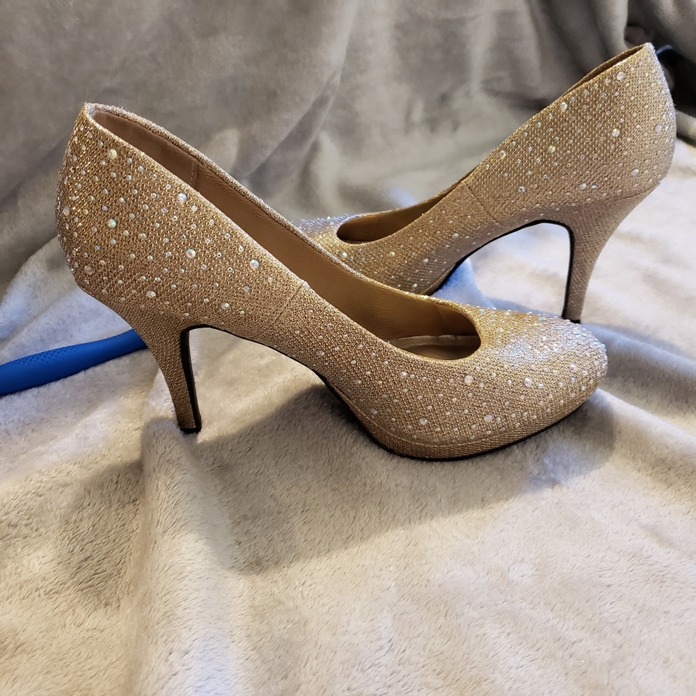 Gold heels with silver rhinestones